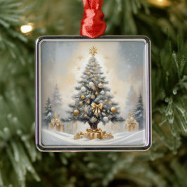 Art Deco Kerst Luxe Gouden Bogen en Geschenken Metalen Ornament