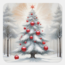 Art Deco Kerst Rode Ornamenten Winter Vierkante Sticker