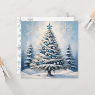 Art Deco Kerstmis Blauwe Versiering Sneeuwvlokken Kaart