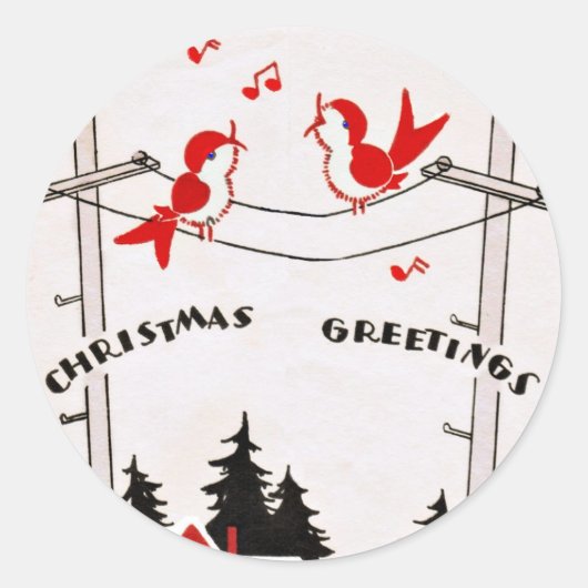 Art Deco-kerstvogels Ronde Sticker (Voorkant)