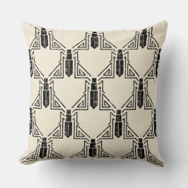 Art Deco Kever Pattern - Zwart op Crème Kussen