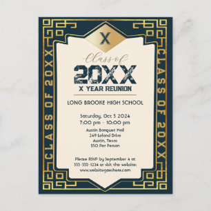 Art Deco "Klasse van" Uw Jaar High School Reunion Briefkaart