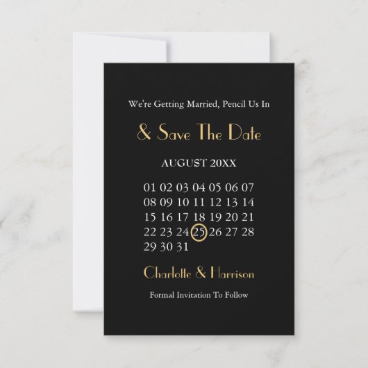 Art Deco Klasse Zwarte Gouden Bruiloft Save The Date (Voorkant)