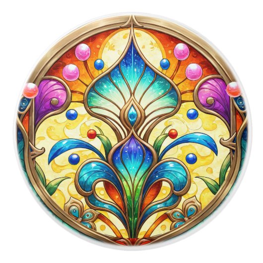 Art Deco Kleurrijke Jugendstil Bloemen Keramische Knop (Voorkant)