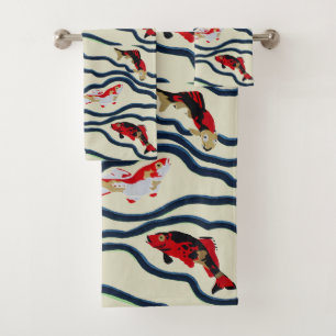 Art Deco Kleurrijke Karper Zwemmend Marine Decorat Bad Handdoek
