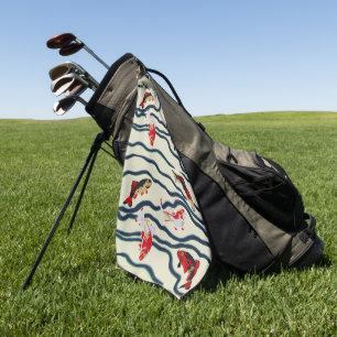 Art Deco Kleurrijke Karper Zwemmend Marine Decorat Golfhanddoek