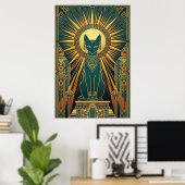 Art Deco Klimmende Zwarte Kat Muurkunst Poster (Thuiskantoor)