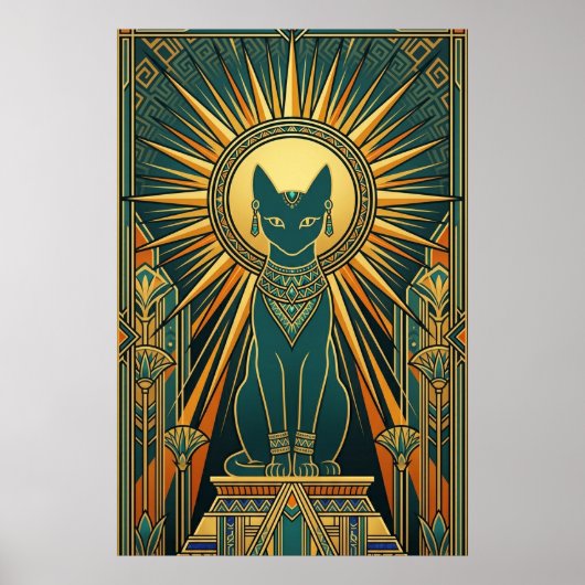 Art Deco Klimmende Zwarte Kat Muurkunst Poster (Voorkant)