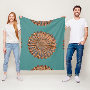 Art deco koper en blauwgroen bloemelegantie fleece deken