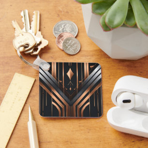 Art Deco koper & zilver geometrisch ontwerp Sleutelhanger