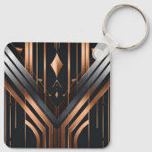 Art Deco koper & zilver geometrisch ontwerp Sleutelhanger (Achterkant)