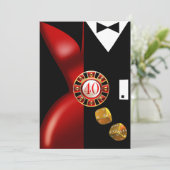 Art Deco Koppel 40e Verjaardagsfeest | rood zwart Kaart (Staand voorkant)