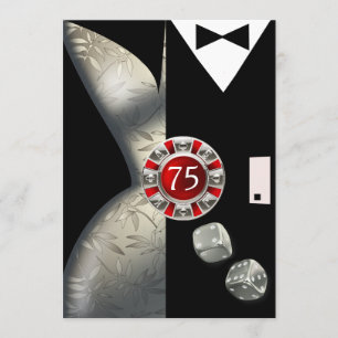 Art Deco Koppel 75e Verjaardagsfeest rood zwart Kaart