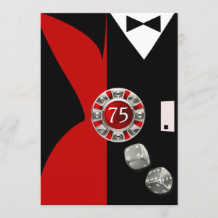 Art Deco Koppel 75e Verjaardagsfeest rood zwart Kaart