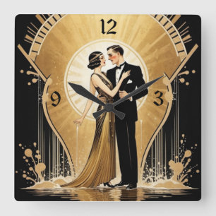 Art Deco koppel Vierkante Klok