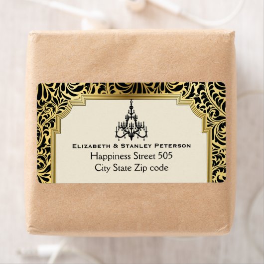 Art Deco kroonluchter zwart, gouden bruiloft Etiket (Insitu)