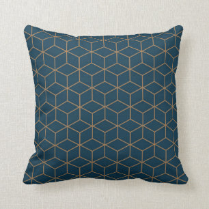 Art Deco kubusrasteroverzicht in goud en blauw Kussen