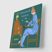 Art Deco Lady Auteur op schrijfbureau in blauw Vierkante Klok (Hoek)