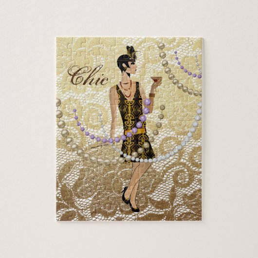 Art Deco Lady Gold Lace Legpuzzel (Verticaal)