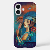 Art Deco Lady in blauwe jurk Case-Mate iPhone Case (Achterkant)