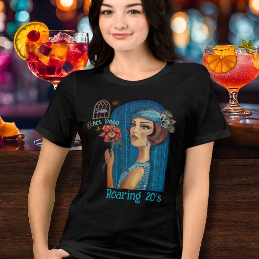 Art Deco Lady in blauwe jurk Tri-Blend Shirt