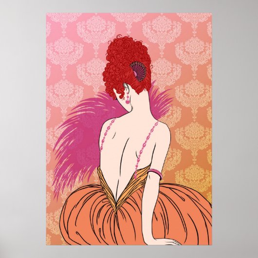 Art Deco Lady met Damask - BIANCA: Melon Melange Poster (Voorkant)