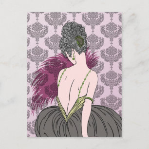 Art Deco Lady met Damask - BIANCA: Tea Time Briefkaart