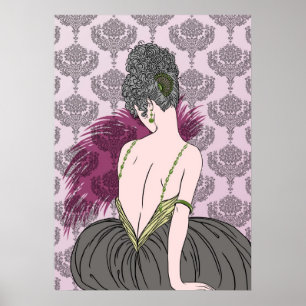 Art Deco Lady met Damask - BIANCA: Tijd in thee Poster