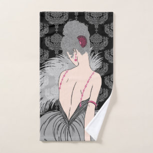 Art Deco Lady met Damask - BIANCA: Wintergras Handdoek