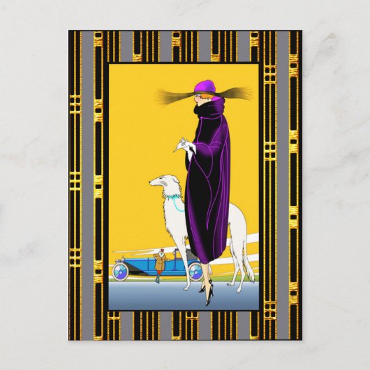 Art Deco Lady met Dog Briefkaart (Voorkant)