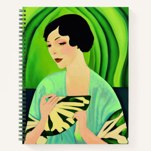 Art Deco Lady met een Fan in Jade Green Journal Notitieboek