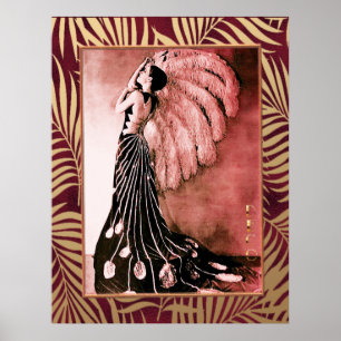  Art Deco Lady met Fan Poster