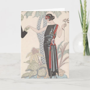 Art Deco Lady - Staande naast de boom. Feestdagen Kaart