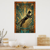 Art Deco Leaping Black Cat Wall Art Poster (Keuken)