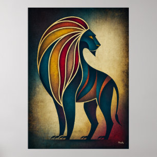Art Deco Leeuw Abstract Geometrisch Dieren Wandkun Poster