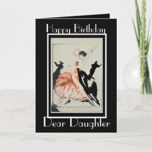 ART DECO "LET'S DANCE" DOCHTER WENSKAART KAART