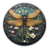 Art Deco Libelle Parels Edelstenen Glas in Lood Keramische Knop (Voorkant)