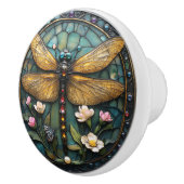 Art Deco Libelle Parels Edelstenen Glas in Lood Keramische Knop (Rechts)