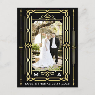 Art Deco Liefde & Bedankt Goud Zwart Foto Dank u Briefkaart