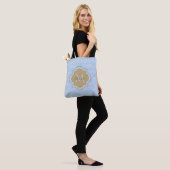 Art Deco Light Blue Fish Scales Tan Monogram Name Tote Bag (Op model)