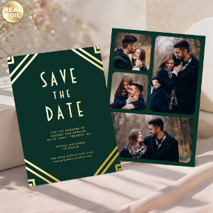 Art Deco lijnen smaragd gouden trouw save the date Folie Uitnodiging