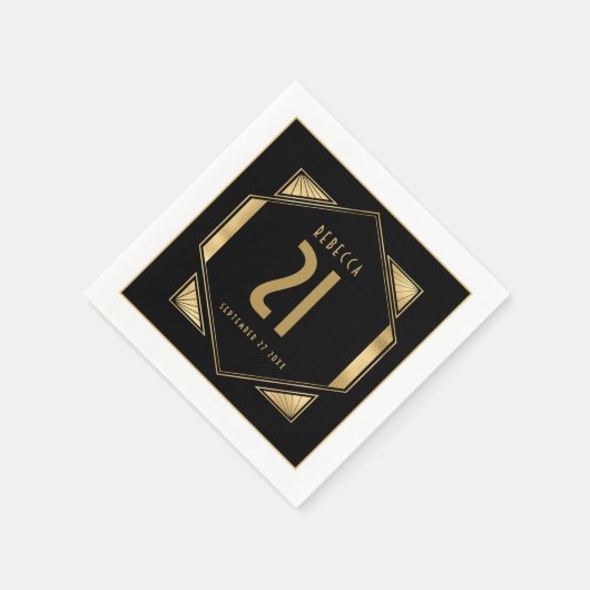 Art Deco Lijst 21st Birthday Name Date Gold Black Servet (Hoek)