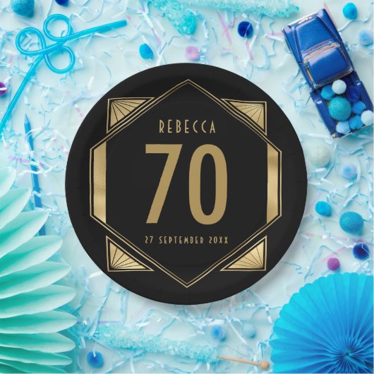 Art Deco Lijst 70e Verjaardag Naam Datum Papieren Bordje (Feest)