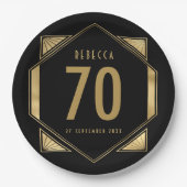 Art Deco Lijst 70e Verjaardag Naam Datum Papieren Bordje (Voorkant)