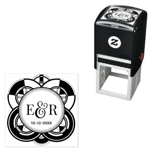 Art Deco Lijst Ampersand Paar 2 Initiaal Monogram Zelfinktende Stempel (In situ)