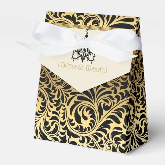 Art Deco lijst en kroonluchter zwart, gouden bruil Bedankdoosjes (Voorkant Zijde)