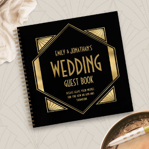 Art Deco Lijst Goud Zwart Bruiloft Gastenboek Notitieboek