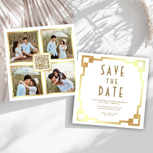 Art Deco Lijst Wit Goud QR Code Trouwen Save The Date