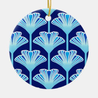 Art Deco Lily, Cobalt Blue, Aqua en White Keramisch Ornament