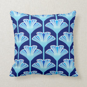 Art Deco Lily, Cobalt Blue, Aqua en White Kussen